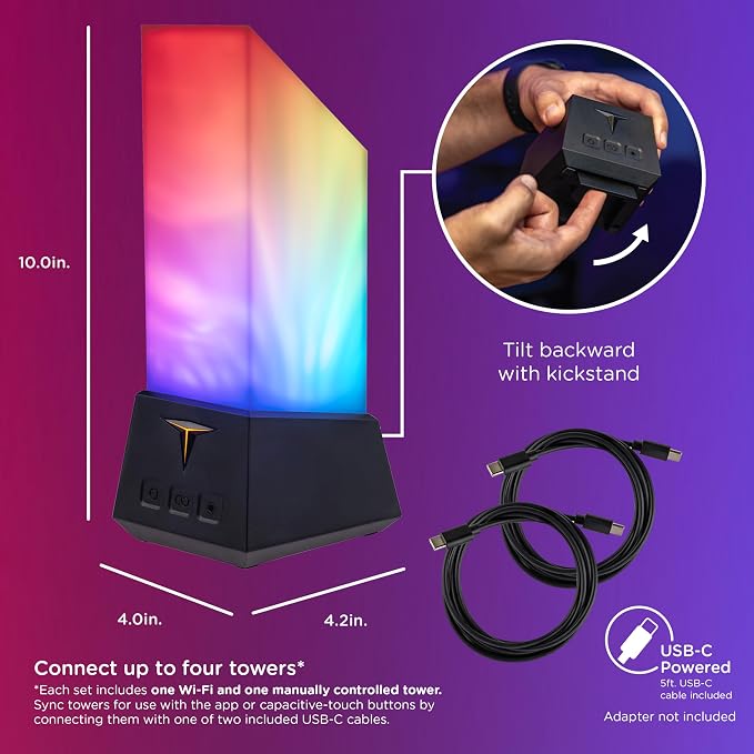 Enbrighten Smart Gaming Light Towers with RGBW Galaxy Projector | Space Nebula Effects, Alexa and Google Compatible, App-Controlled Ambient Lighting, Night Light for Kids Room and Game Room