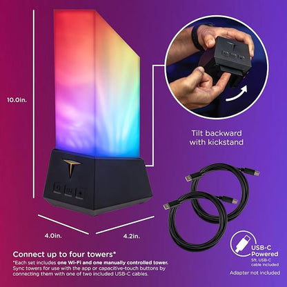 Enbrighten Smart Gaming Light Towers with RGBW Galaxy Projector | Space Nebula Effects, Alexa and Google Compatible, App-Controlled Ambient Lighting, Night Light for Kids Room and Game Room