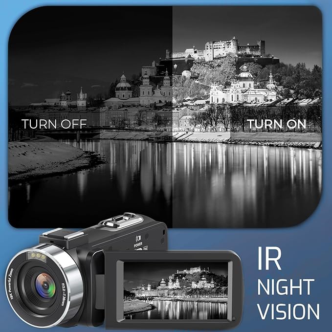 4K Camcorder Video Camera UHD 80MP IR Night Vision Vlogging Camera for YouTube,18X Digital Zoom Camcorder 3.0" 270° Rotation IPS HD Screen Video Recorder With 32GB SD Card, Lens Cap and 2 Batteries