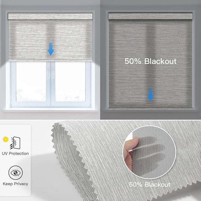 Tokblind Motorized Light Filtering Roller Shade Fabric Covered Valance and Bottom Rod, Remote Control Electric Window Blind Compatible with Alexa via Hub, Custom Size (Texture Grey - Wrapped Fabric)