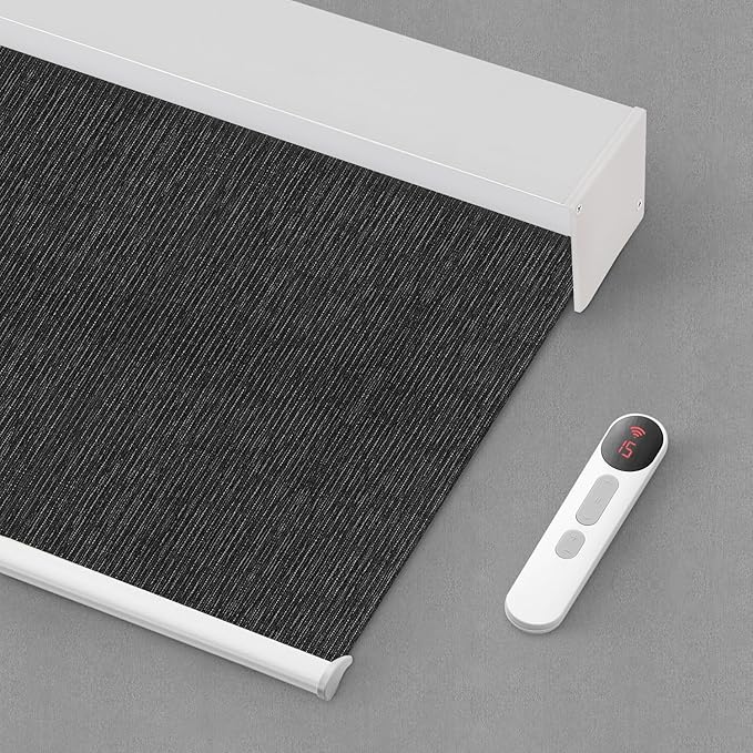 Bringnox Motorized Blinds with Remote,100% Blackout Smart Roller Blinds Compatible with Apple Homekit Google Home and Alexa Via HUB,and Customized (Grain Flint-27)