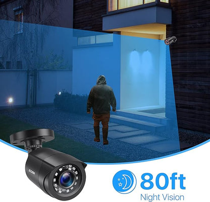 ZOSI HD-TVI Security Cameras: 4-Pack Bullet and 4-Pack Dome, 1080P 2MP 1920TVL, 80ft IR Night Vision, Indoor Outdoor Weatherproof for 4K/5MP/1080P CCTV DVR.