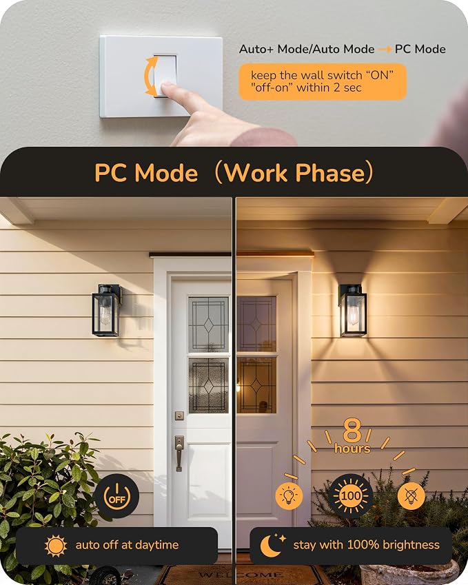 EDISHINE 2 Pack Outdoor Wall Light with Outlet Motion Sensor Dusk to Dawn
