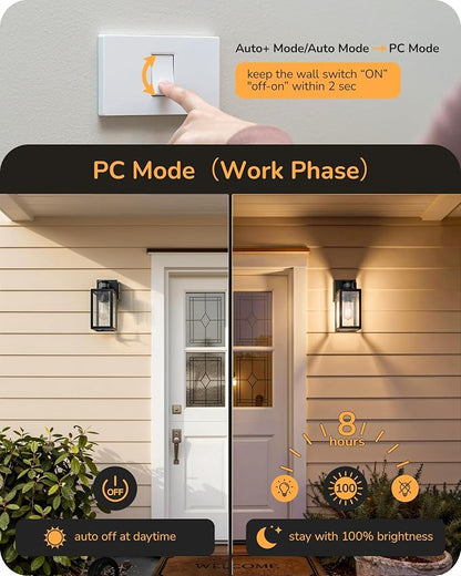 EDISHINE Black Motion Sensor Dusk to Dawn Outdoor Wall Light with Outlet