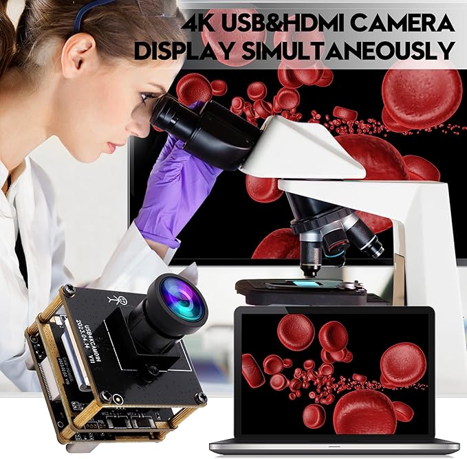 4K HDMI USB Camera Module Wide Angle Webcam for Computer 4K 30fps PC Camera Mini UVC USB2.0 Lightburn Camera for Laser Engraver 2X Digital Zoom USB Security Camera for Laptop Raspberry Pi