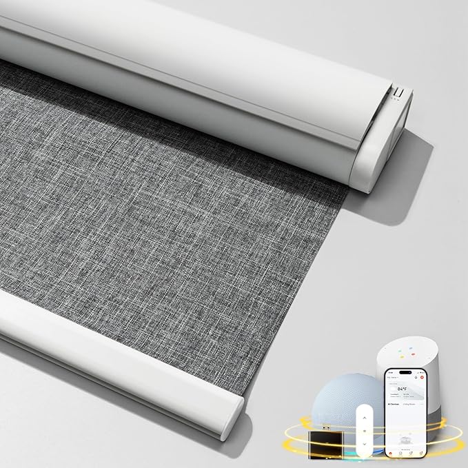 Motorized Blinds with Remote,100% Blackout Smart Blinds for Window Cordless Electric Blinds Compatible with Alexa Google Assistant, Gray,33" W x 72" H