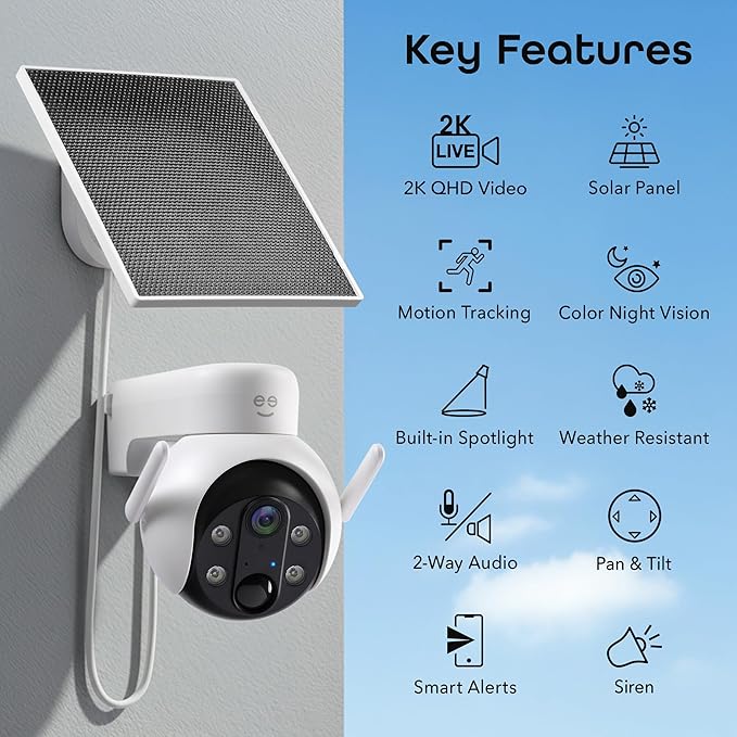 Geeni Insight 3MP Smart PTZ Solar Security Camera – Auto-Follow Motion Tracking, 2K HD Wire-Free Outdoor WiFi Camera with 3W External Solar Panel, 5200mAh Battery, & Two-Way Audio