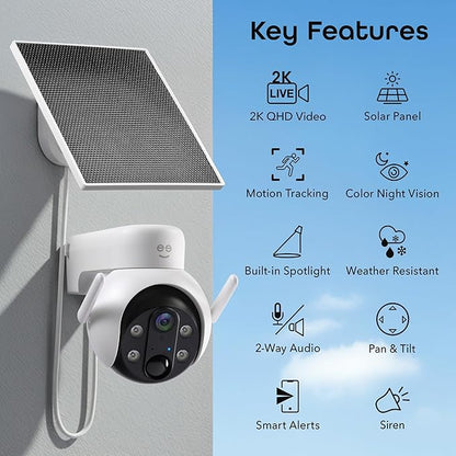 Geeni Insight 3MP Smart PTZ Solar Security Camera – Auto-Follow Motion Tracking, 2K HD Wire-Free Outdoor WiFi Camera with 3W External Solar Panel, 5200mAh Battery, & Two-Way Audio