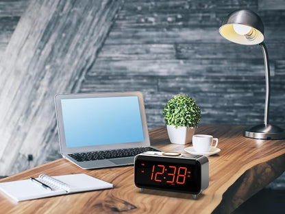 Emerson CKS1521 SmartSet Bluetooth Dual Alarm Clock Radio with 1.4” Orange LED Display, USB Charger, FM Radio, AUX Input, Auto-Dimmer, and Orange Accent Light