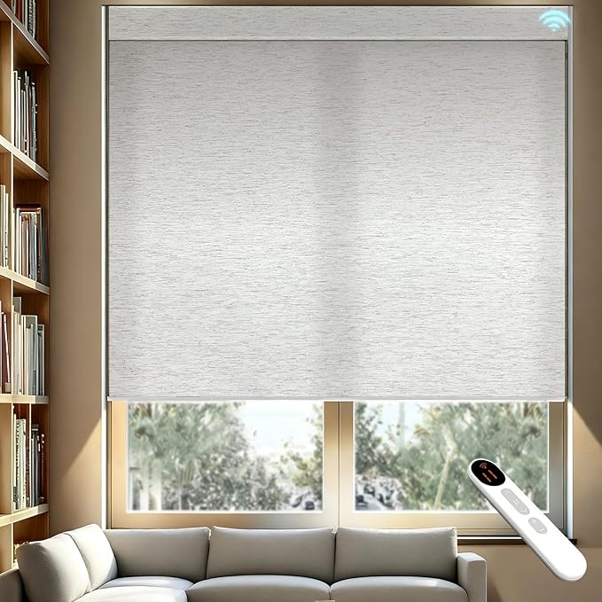 Motorized Light Filtering Roller Shades – Smart Electric Blinds for Living Room, Alexa Google Home Siri, Matter Compatible, Custom Window Shades, Cordless Rechargeable