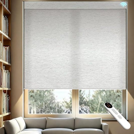 Motorized Light Filtering Roller Shades – Smart Electric Blinds for Living Room, Alexa Google Home Siri, Matter Compatible, Custom Window Shades, Cordless Rechargeable