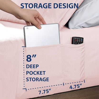 Swift Home Smart Sheets, Ultra Soft Brushed Microfiber 3-Piece Sheet Set, Fitted Bed Sheet with Side Storage Pockets – Blush, Twin