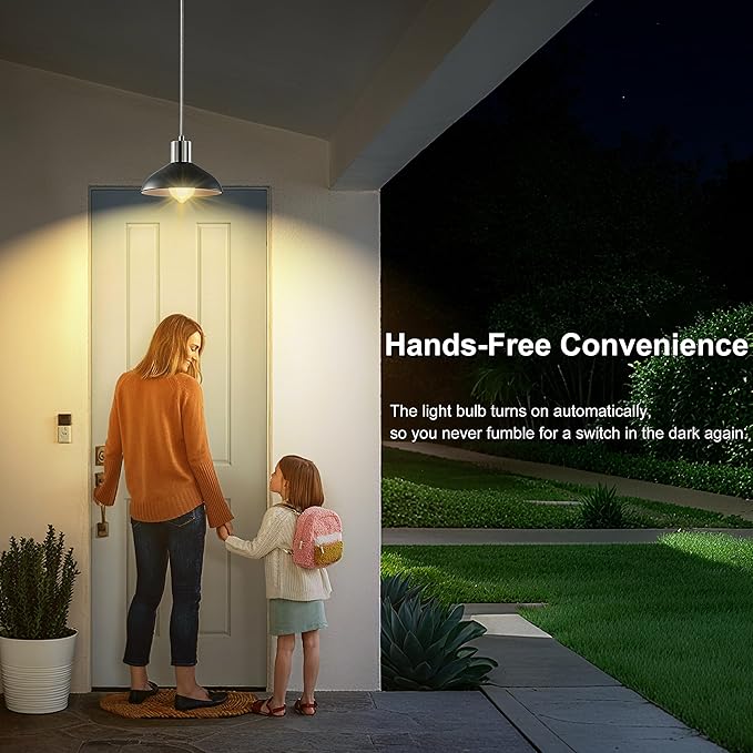 Motion Sensor Light Bulbs, 12W Motion Activated Dusk to Dawn Outdoor Light Bulb (100Watt Equivalent) A19 E26 3000K Warm White for Outdoor Indoor Front Door Porch Garage Basement Hallway, 2 Pack
