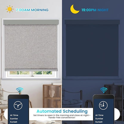 Motorized 100% Blackout Roller Shades – Custom Smart Blinds with Remote Control, Rechargeable Battery or Plug-in Motor, Tuya WiFi Optional, Home & Office Automatic Window Shades (Mocha Gray/CH9565)
