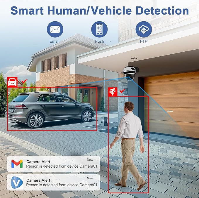 Anpviz UltraHD 4K 8MP PTZ POE IP Camera Outdoor with 5X Optical Zoom, 1/2.8" Sensor Dome Security IP Camera, Two-Way Audio, Human Vehicle Detection, 512GB SD Slot, 100ft IR Night Vision (U Series)