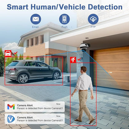 Anpviz UltraHD 4K 8MP PTZ POE IP Camera Outdoor with 5X Optical Zoom, 1/2.8" Sensor Dome Security IP Camera, Two-Way Audio, Human Vehicle Detection, 512GB SD Slot, 100ft IR Night Vision (U Series)