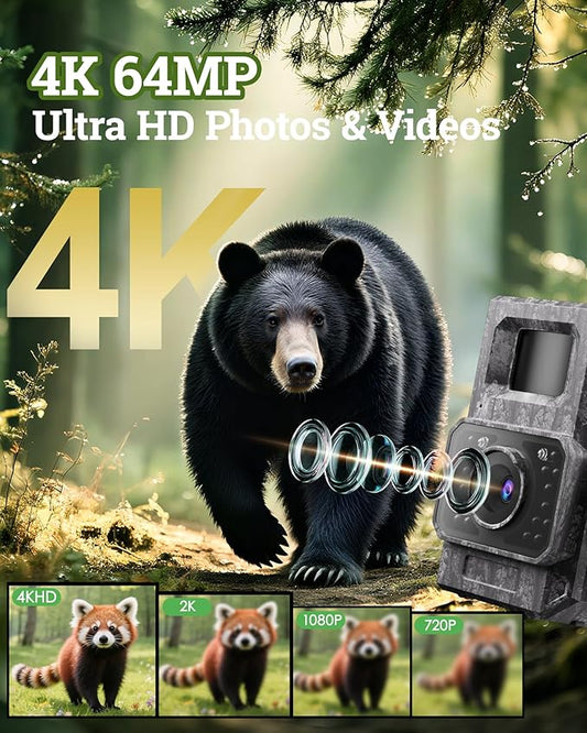MAXDONE Solar Trail Camera WiFi Bluetooth 2 Pack - 4K 64MP Game Camera with Night Vision Motion Activated, Deer Camera with Built-in Battery Rechargeable Power, Trail Cam Wildlife Cameras IP66