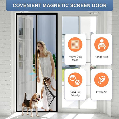 METAONLY Magnetic Screen Door Mesh Fits 36" x 96" Door - Curtain Size 38" x 98", Works for Patio, Sliding Door, Keeps Bug Mosquito Out, Fresh Air Flow, Black