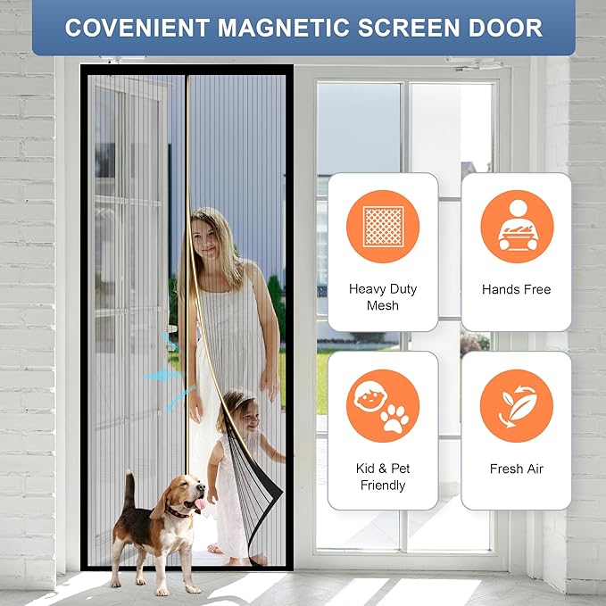 METAONLY Magnetic Screen Door Mesh Fits 30" x 80" Door - Curtain Size 32" x 82", Works for Patio, Sliding Door, Keeps Bug Mosquito Out, Fresh Air Flow, Black