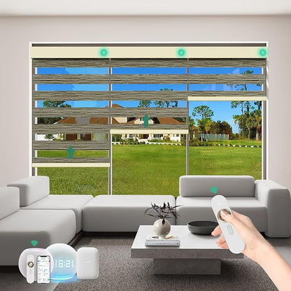 Motorized Zebra Blinds with Remote [Dual Layer + Light Filtering] 60% Blackout Smart Shades for Indoor Windows, Alexa Google and HomeKit Compatible, Customized Size, Woven Slate