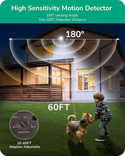 EDISHINE Motion Sensor, 180-Degree Replacement Motion Detector for Security Floodlights, Adjustable Time & Detection Sensitivity Range Up to 60 Feet, 3 Modes Pir Motion Sensor, Black, UL Listed