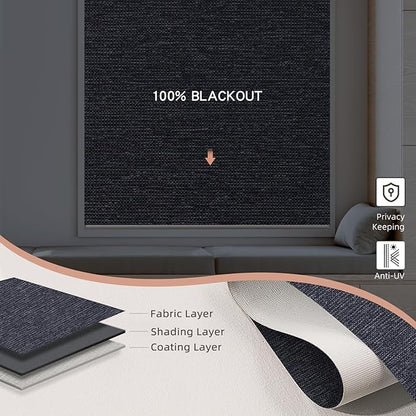 Motorized Roller Shade: 100% Blackout, Electric Blinds, Compatible with Alexa/Google Home/Apple Homekit, Custom Size, Noir Raven Black