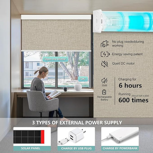Aprilsmart Motorized Blinds with Remote,Compatible with Apple HomeKit Alexa Google Home- Voice and app Control,Motorized Roller Shades 100% Blackout Custom Size(Safari Biscuit-20)