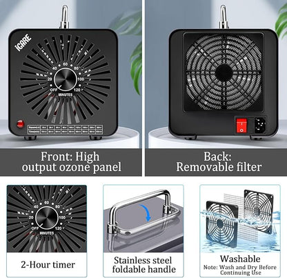 Ozone Generator 48,000mg/h, Ozone Machine for Odor Removal, High Capacity Ozone Odor Eliminator for Home, Car, Smoke, Pet, Basement, Industrial, Air Purifier with 120 Min Timer, Covers 4000 Sq.Ft