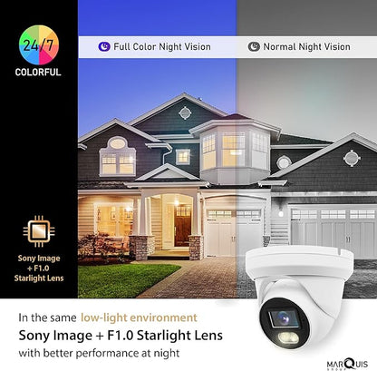 Marquis 4MP PoE IP Turret Dome Camera with Audio, IP Security Camera Outdoor Rated, Waterproof IP66, 108° Wide Angle 2.8mm Lens (Color Night)