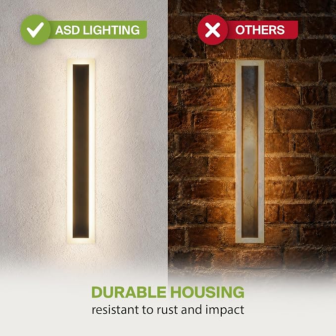 ASD LED 36" Long Wall Mount Light Fixture, Outdoor & Indoor Linear Sconce | 3CCT, Dimmable, Waterproof, Anti-Rust, ETL Listed | 30W 2350LM 3000-5000K 100-277V | Exterior Porch Lighting | Black