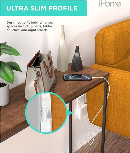 iHome Slim 4-Port USB Wall Charger, Flat Multiport Travel Plug Adapter | Foldable Prongs, 2.4A Rapid Charge Port, Charges iPhone, Android, iPad, AirPods, Travel-Friendly, Charging Block for Home Use