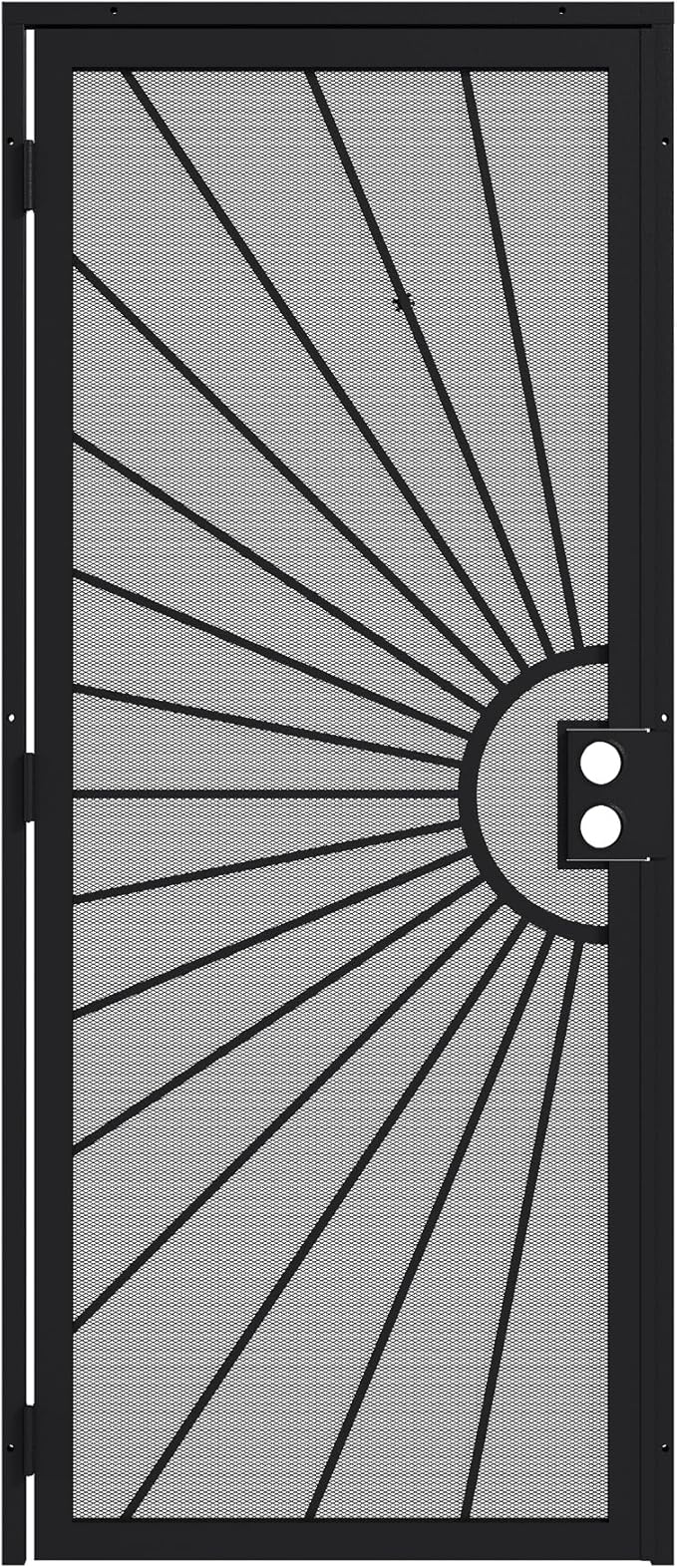 JUBEST 32 in. x 80 in. Security Door, Exterior Front Entry Door, Outswing Steel Security Door with Perforated Metal Screen, Powder Coated Black, Lock Not Include