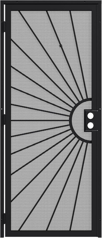 JUBEST 32 in. x 80 in. Security Door, Exterior Front Entry Door, Outswing Steel Security Door with Perforated Metal Screen, Powder Coated Black, Lock Not Include