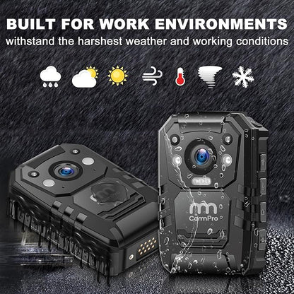 CammPro I826 HD Police Body Camera,128G Memory,Waterproof Premium Portable Body Worn Camera with Audio Recording Wearable,Night Vision,GPS for Law Enforcement (1440P)