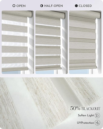 Graywind Motorized Zebra Blinds for Windows, Darkening Smart Blinds with Remote Control, Dual Layer Custom Zebra Shades Work with Alexa, Google Home, Apple Homekit, Linen Weave Beige