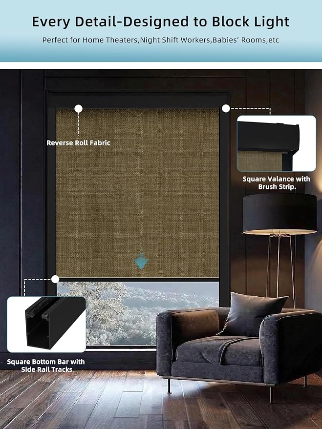 SmartWings Motorized Smart Blinds with Remote, Custom Automatic 100% Blackout Roller Shade Compatible with Alexa/Homekit/Google, Electric Smart Blinds for Indoor Windows, Vigor Wheat