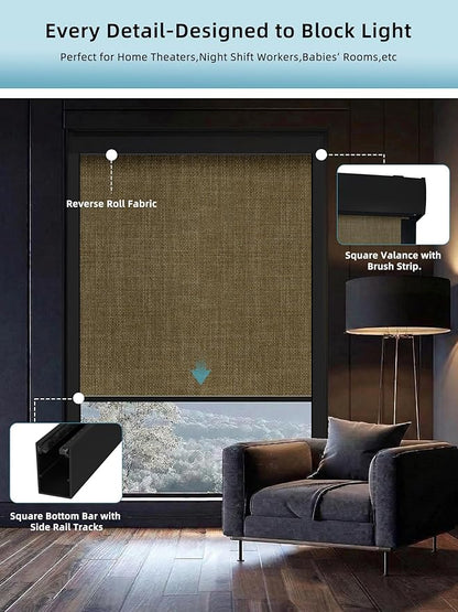 SmartWings Motorized Smart Blinds with Remote, Custom Automatic 100% Blackout Roller Shade Compatible with Alexa/Homekit/Google, Electric Smart Blinds for Indoor Windows, Vigor Wheat