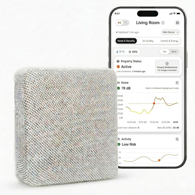 Layla Noise Monitoring Device for Airbnb, Rental, Office & Home | Noise & Occupancy Sensor with Radar-Based Motion Detection | Privacy-Safe Security Monitor | No Subscription