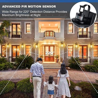 Pia Ricco Motion Sensor Outdoor Wall Lantern, Dusk to Dawn Lighting Sconce, Modern Matte Black Exterior Light Fixture, Waterproof Mount Porch Lights with Clear Glass for Garage, ETL Listed