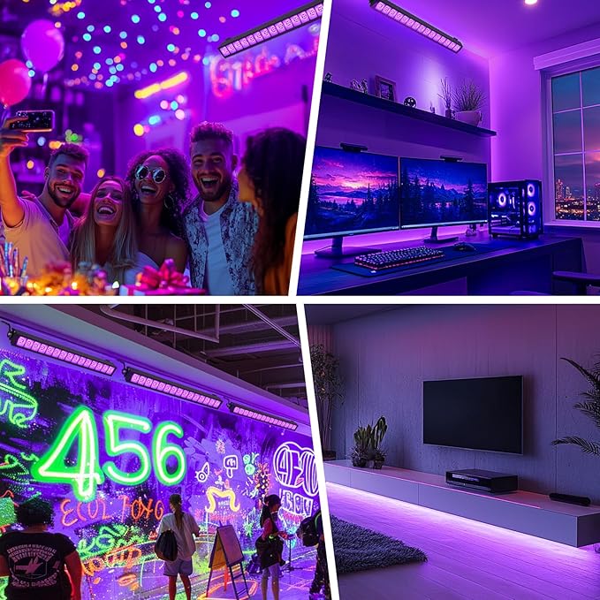 48W LED Black Light Bar Blacklight Bars with Plug and Switch Light Up 22x22ft Area for Glow Party Halloween Parties Bedroom Decorations Stage Lighting -2pack Carrying a Remote Control
