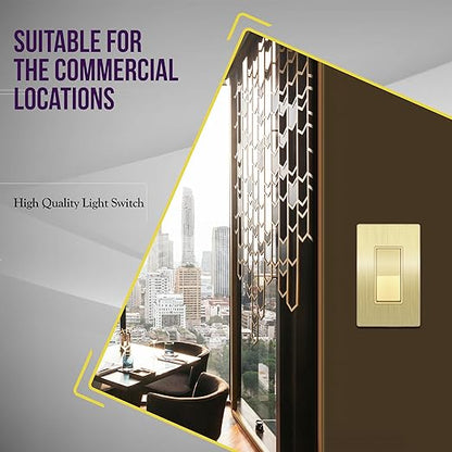 ENERLITES Elite Series Decorator Light Switch with Brushed Screwless Wall Plate, Single Pole, 3 Wire, Grounding Screw, Residential Grade, 15A 120V, UL Listed, 91150-GDWBP, Brush Gold with Wall Plate