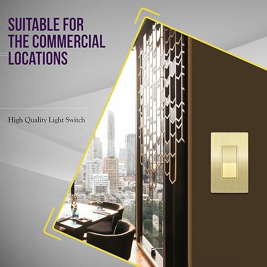 ENERLITES Elite Series Decorator Light Switch with Brushed Screwless Wall Plate, Single Pole, 3 Wire, Grounding Screw, Residential Grade, 15A 120V, UL Listed, 91150-GDWBP2P, Brushed Gold (2 Pack)