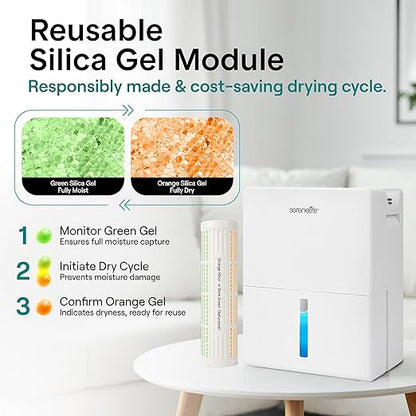 SereneLife Dehumidifiers for Home, 91 Oz Quiet Dehumidifier for Bedroom, Bathroom, Basement with Removable Cylinder For Closet, Timer, Sleep Mode & Smart Humidity Control, Covers 1500 Sq. Ft, White
