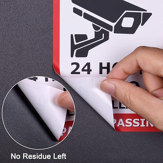 Wisdompro 10 Pack 24 Hour Video Surveillance Sign, CCTV Security Camera Sign, 4 x 6 Inch No Trespassing Warning Sticker, Indoor or Outdoor Use for Home, Business - UV Protected & Waterproof