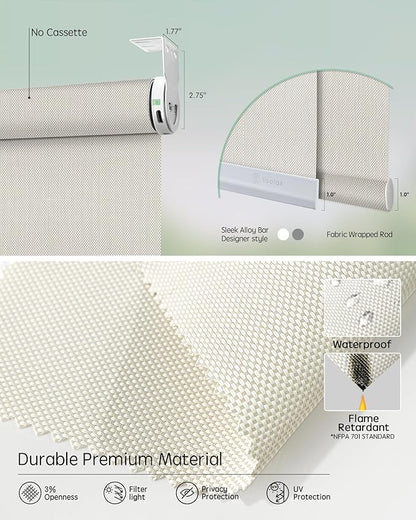 Yoolax Smart Coupled Solar Shades Compatible with Alexa, Motorized Blinds with Remote Flame Retardant Coupled Roller Shades for X-Large Windows, Custom Size (XL - 3% Openness Beige)