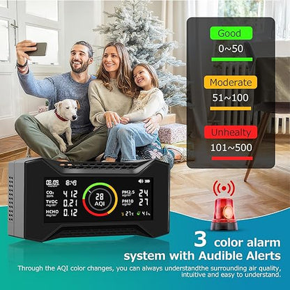 8-in-1 Air Quality Monitor Indoor, CF-20 Portable Air Quality Tester CO2 Monitor (PM2.5, PM10, CO2, VOC, Formaldehyde, Humidity, Temp) Wildfire Protection Long Battery Life & Real-Time Data