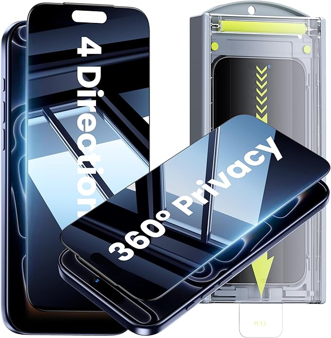 WSKEN for iPhone 17 Pro Privacy Screen Protector - [4 Way 360 Anti Spy] [Auto Dust-Remove] 10X Military Shatterproof 4 Directions Zero Bubble Anti Peep Tempered Glass Film for 17 Pro