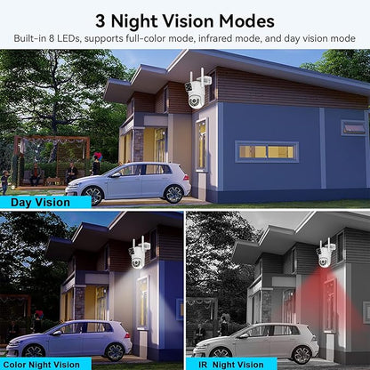 1080P PTZ Outdoor Security Camera, Dual Lens Linkage Wireless WiFi Cameras for Home Security, 360° View Auto Tracking Surveillance Camera with Human Detection, Color Night Vision, Two-Way Audio
