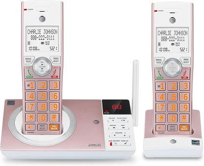 AT&T CL82257 DECT 6.0 2-Handset Cordless Phone for Home with Answering Machine, Call Blocking, Caller ID Announcer, Intercom and Long Range, Rose Gold