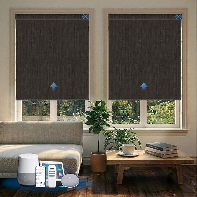 Motorized Blinds with Remote, Blackout Smart Blinds for Windows Automatic Roller Shades Compatible with Alexa, Motorized Shades Customized for Bedroom Home Office (Blackout-Dark Gray)